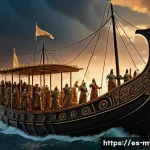 Home 20 황금 양털과 아르고 원정대 - A heroic scene of Jason leading the Argonauts on a wooden ancient Greek ship sailing the Aegean Sea ...