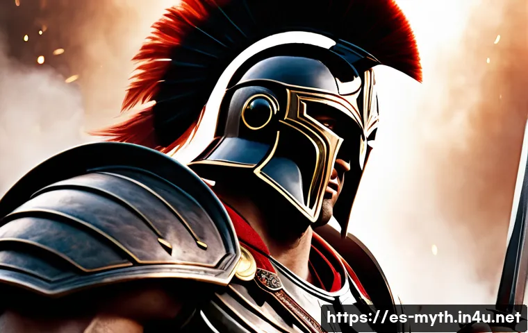 아레스와 전쟁 신화 - Ares depicted as a powerful Greek god of war wearing shining bronze armor, a detailed Corinthian hel...
