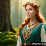 Home 18 프레이야와 사랑의 여신 - An ethereal depiction of Freyja as the Norse goddess of fertility and nature, standing in a lush, ve...